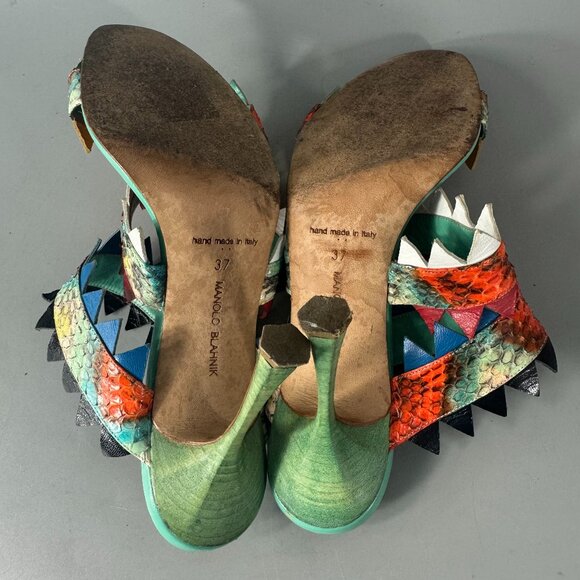 Manolo Blahnik Watersnake Arpege Sandals, Size 37 - Picture 10 of 14